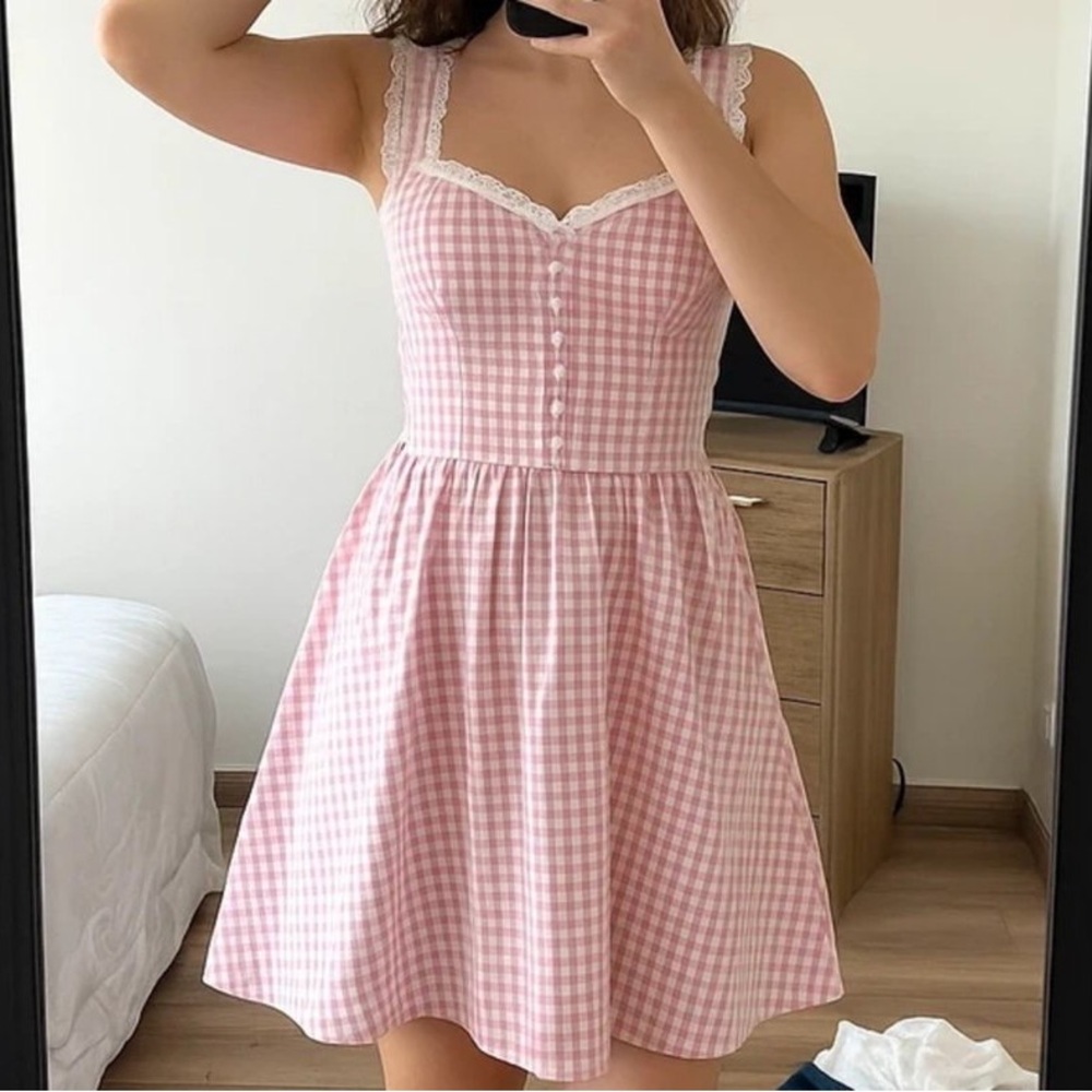 Pink Gingham Sleeveless Dress